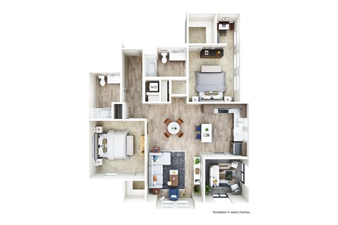 Floor plan for 2 beds, 2 baths, 1295 sqft
